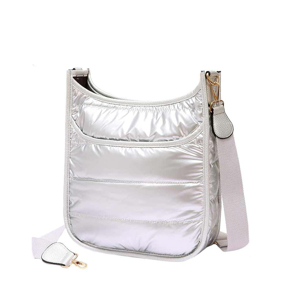 Solid Quilted Shiny Puffer Crossbody Bag