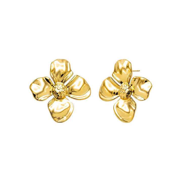 Solid Four Leaf Flower On The Ear Stud Earring by By Adina Eden