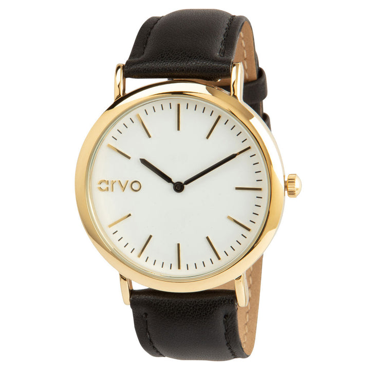 Arvo White Time Sawyer Watch - Gold - Black Leather by Arvo