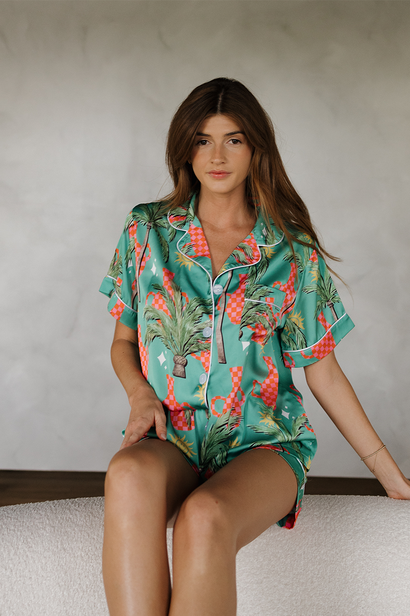 Trendy Tropical Satin Pajamas by Spikes and Seams