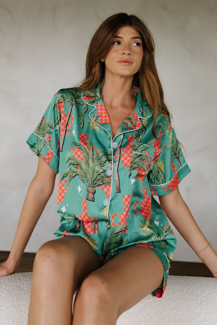 Trendy Tropical Satin Pajamas by Spikes and Seams