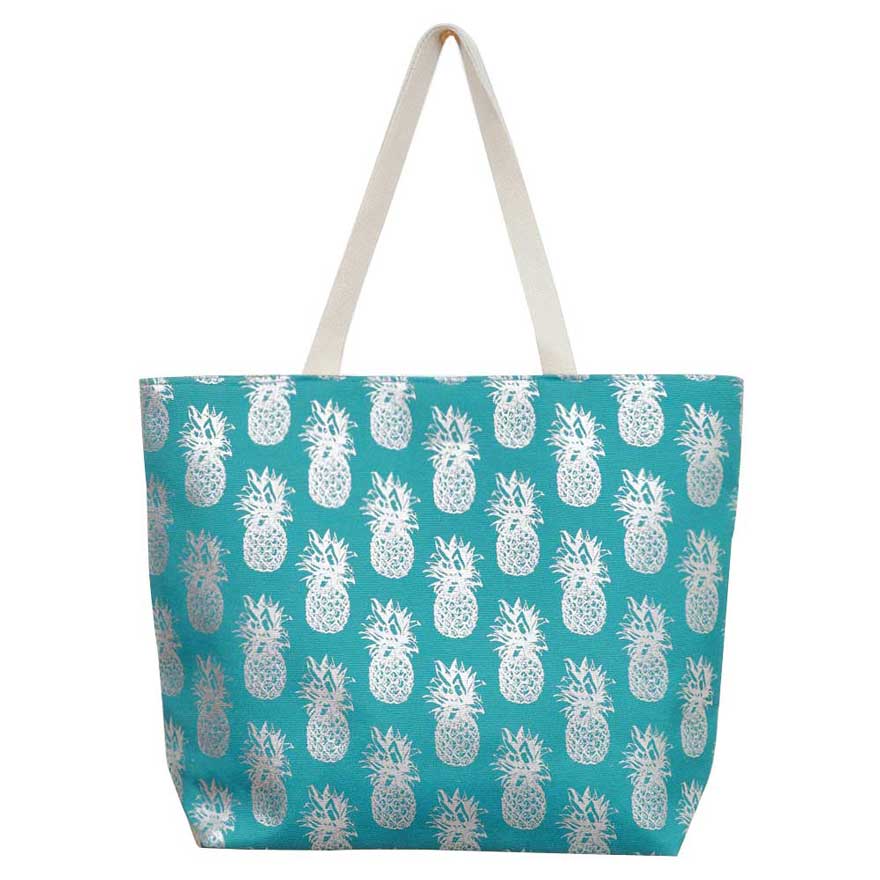 Metallic Pineapple Patterned Beach Tote Bag by Madeline Love