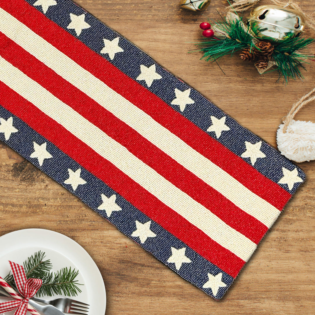 USA Flag Beaded Table Runner by Decozen