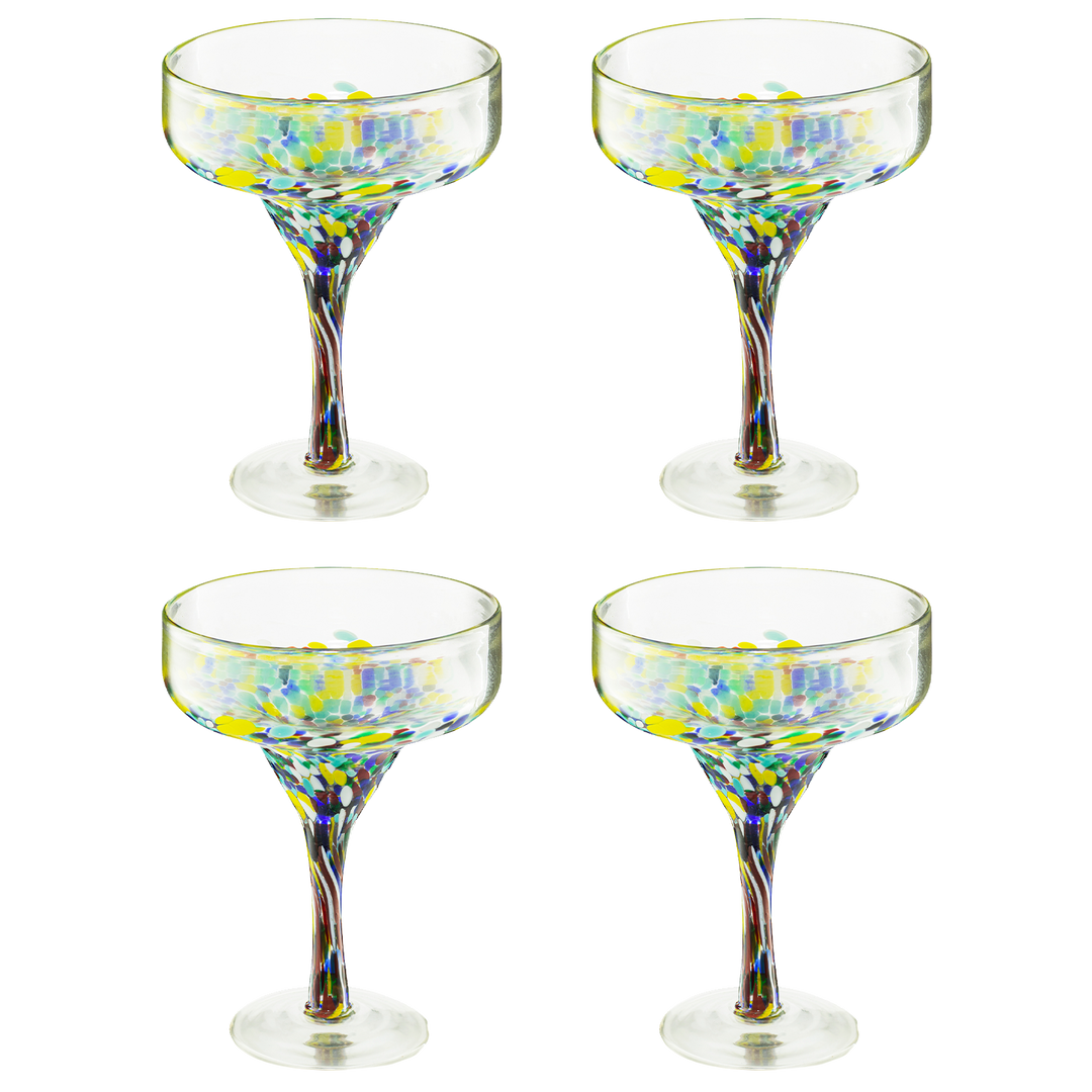 The Wine Savant Mexican Design Hand Blown Margarita Glass – Set of 4 Luxury Hand Blown Confetti Margarita Glasses (16 oz) (Confetti Margarita Glasses) by The Wine Savant