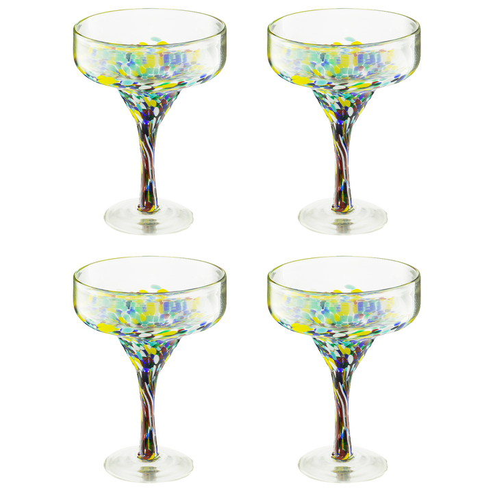 The Wine Savant Mexican Design Hand Blown Margarita Glass – Set of 4 Luxury Hand Blown Confetti Margarita Glasses (16 oz) (Confetti Margarita Glasses) by The Wine Savant