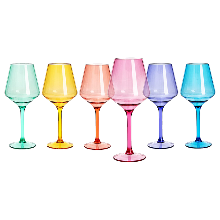 European Style Crystal, Stemmed Wine Glasses, Acrylic Glasses Tritan Drinkware, Unbreakable Colored, 6 - Set - Shatterproof BPA-free plastic, Reusable, All Purpose Glassware, Hand Wash Only 15oz by The Wine Savant