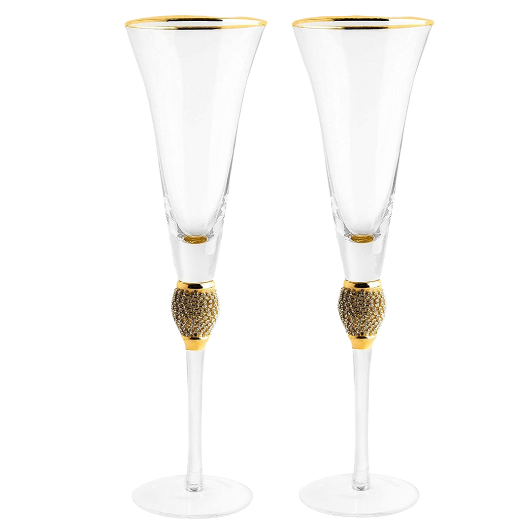 The Wine Savant Diamond Champagne Flutes Set of 2 Glasses, Dimond Rhinestone Studded Long Stem, 7oz, Premium Designed Champagne Glasses for Spirits and Wine, Gift Boxed by The Wine Savant