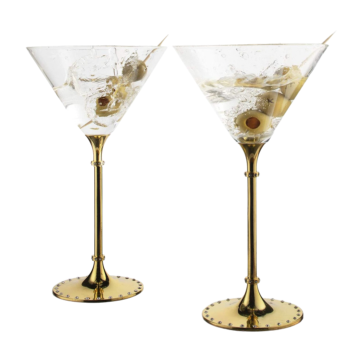 The Wine Savant Gold Cocktail, Martini & Champagne Glasses Rhinestone DIAMOND Studded, Cosmopolitan Elegant Crystal Glassware, Set of 2-10oz, 10" Tall Stem Sparkling Margaretta, Wedding, or Everyday by The Wine Savant