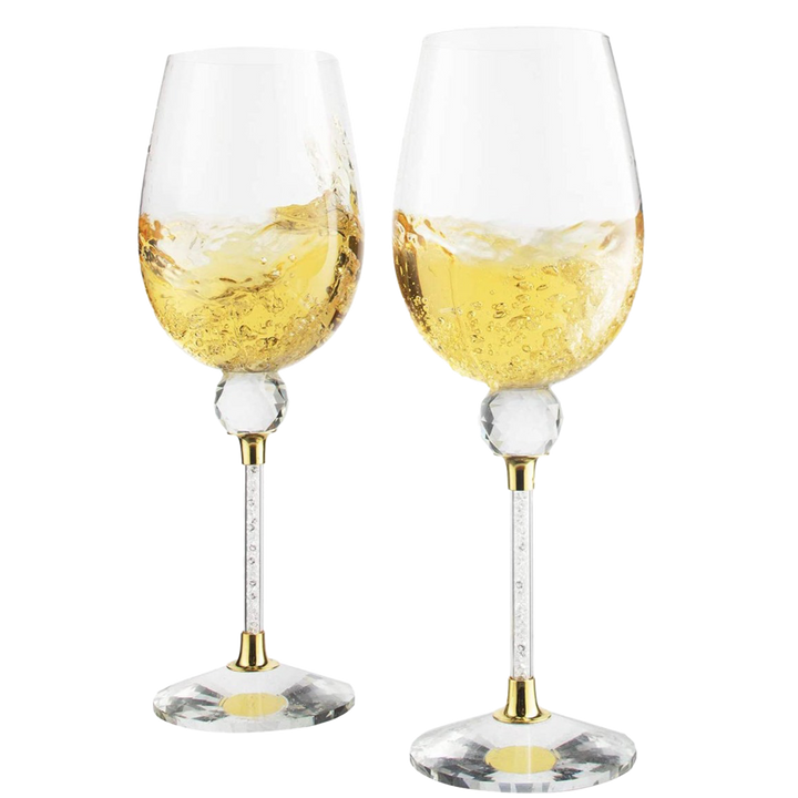 The Wine Savant Rhinestone DIAMOND Studded Wine Glasses 16 Ounces Set of 2 10-inches Tall, Gold and Laser Cut Sparkling Wine Wedding Glasses, Elegant Crystal - For Everyday, Weddings, Parties by The Wine Savant