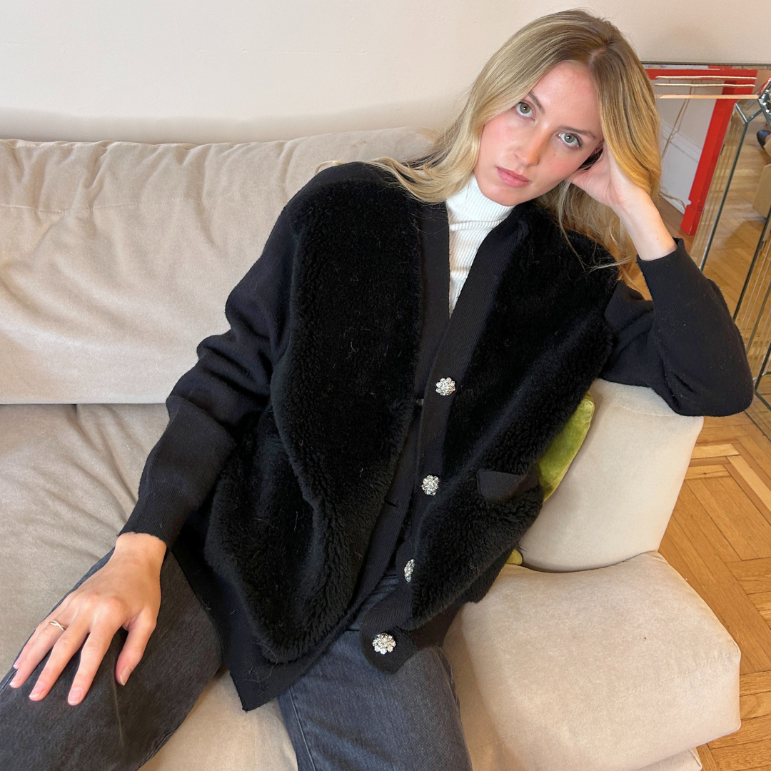 The Aman Black Sherpa Cardigan by Jocelyn