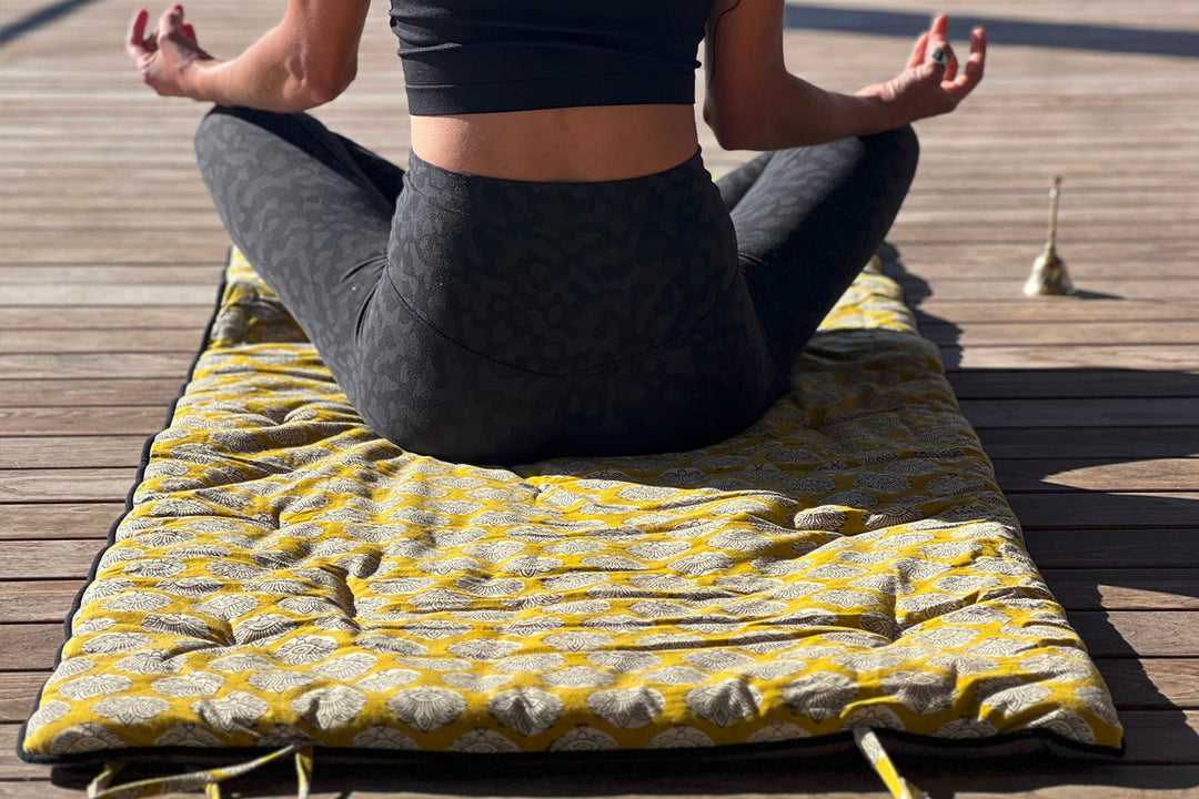 Block Print Restorative Yoga Mat with Towel and Carrying Case by Verve Culture