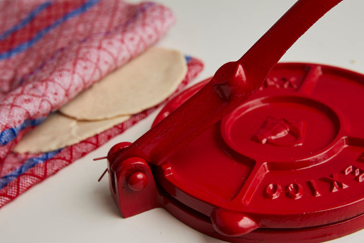 Tortilla Press Kit - Red Cast Iron with Servilleta by Verve Culture