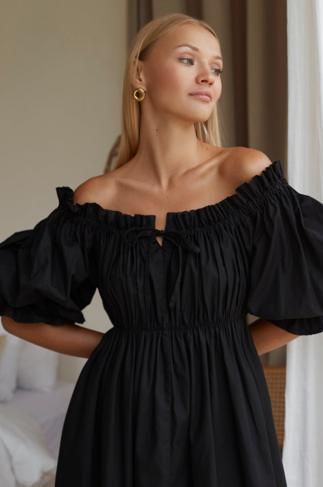 Vacay Off Shoulder Cotton Mini Dress by Bali ELF