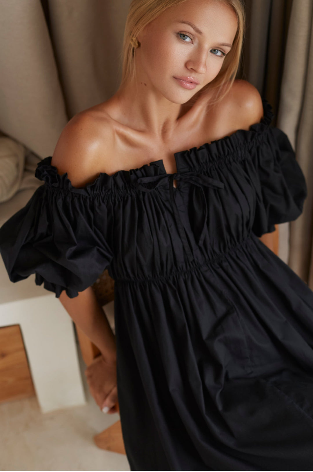 Vacay Off Shoulder Cotton Mini Dress by Bali ELF