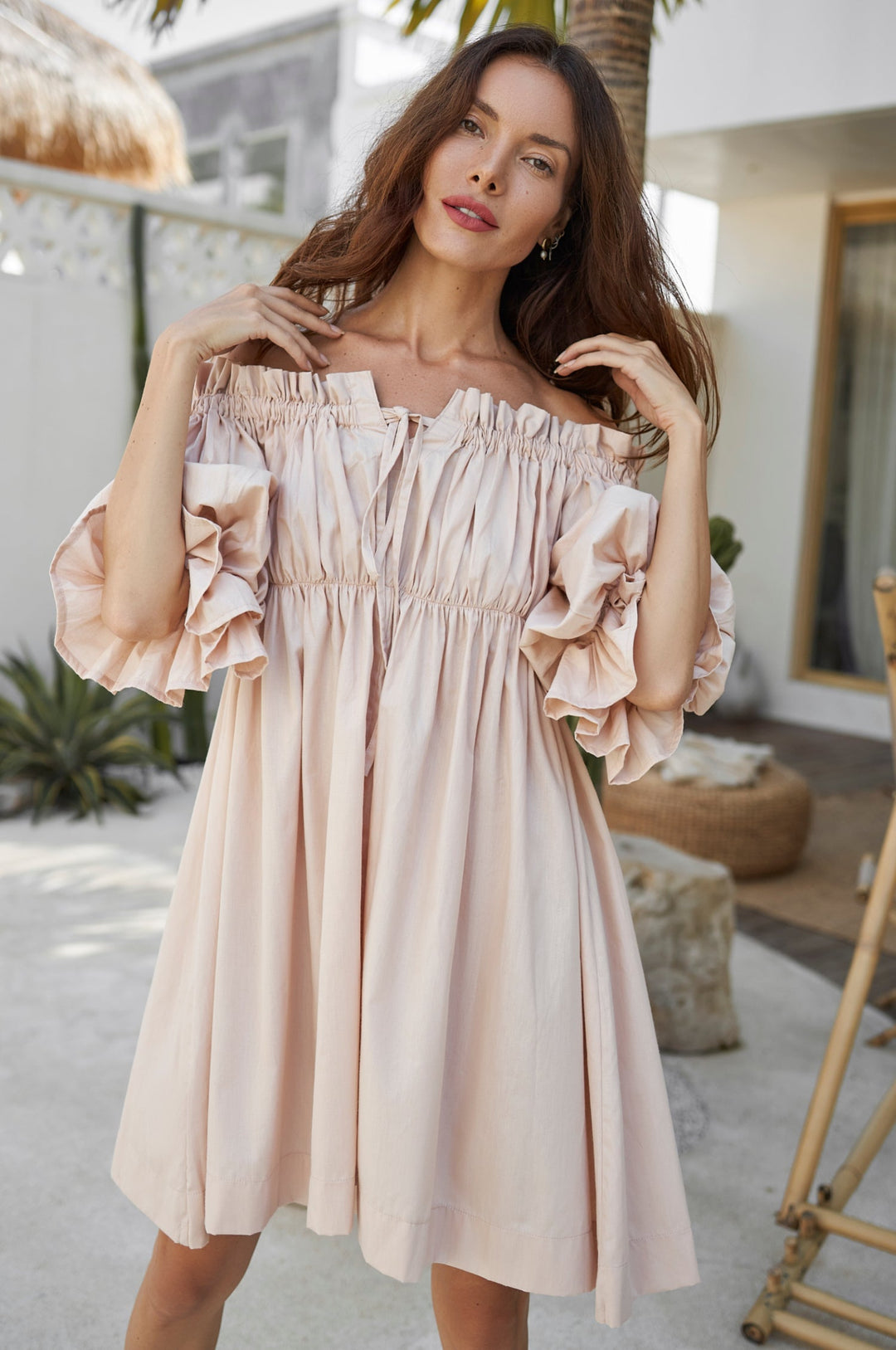 Vacay Off Shoulder Cotton Mini Dress by Bali ELF