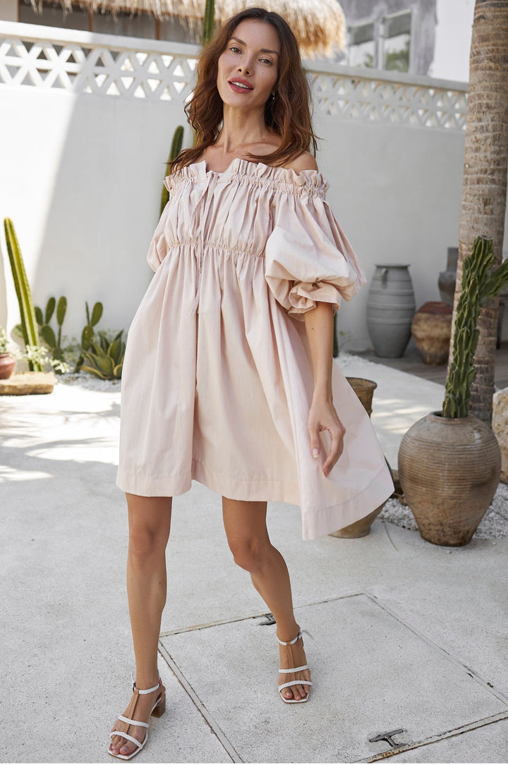 Vacay Off Shoulder Cotton Mini Dress by Bali ELF