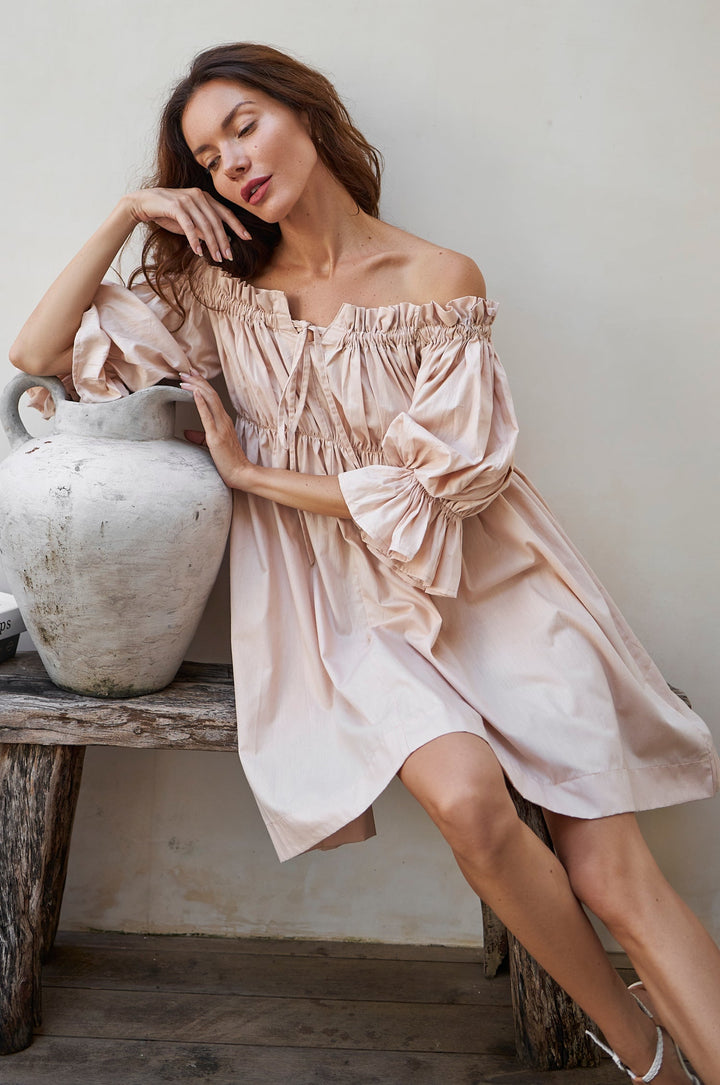 Vacay Off Shoulder Cotton Mini Dress by Bali ELF