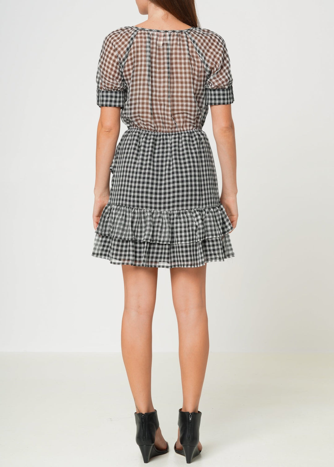 Women's Crinkle Chiffon Gingham Dress in Black