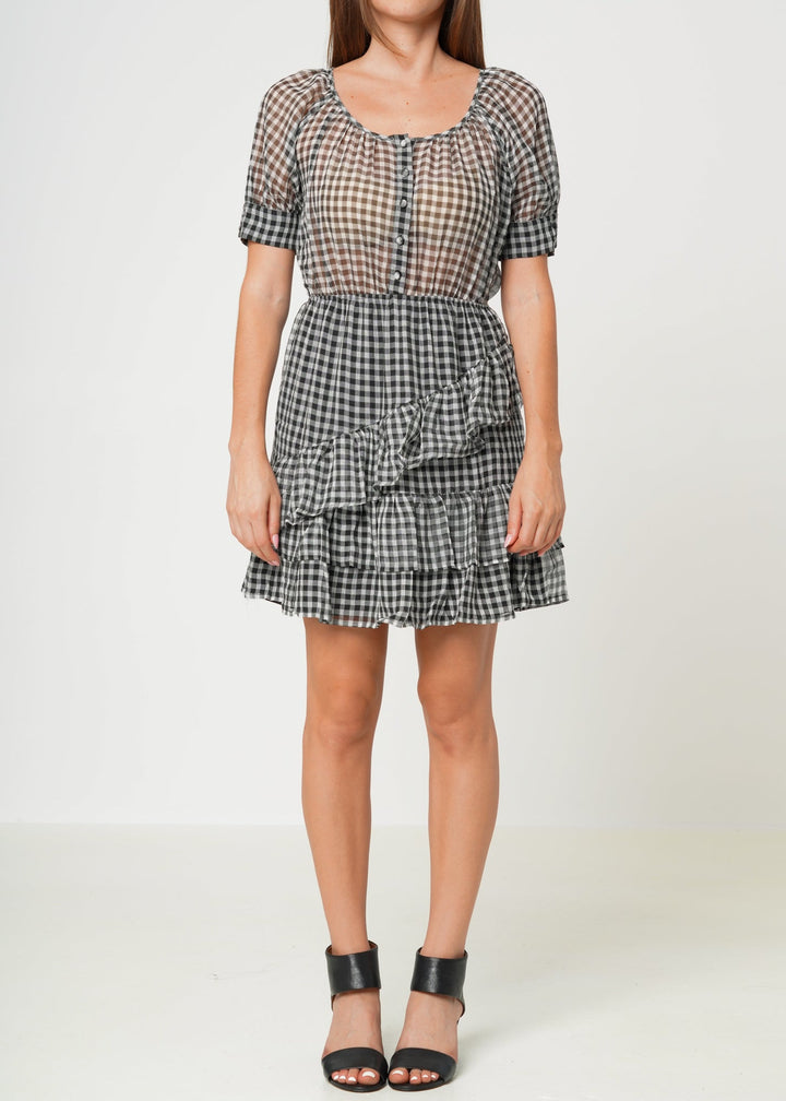 Women's Crinkle Chiffon Gingham Dress in Black