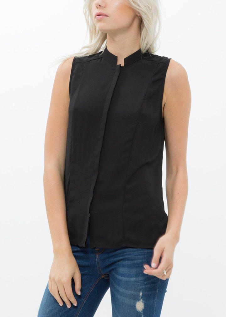 Women's Stand Collar Sleeveless Blouse