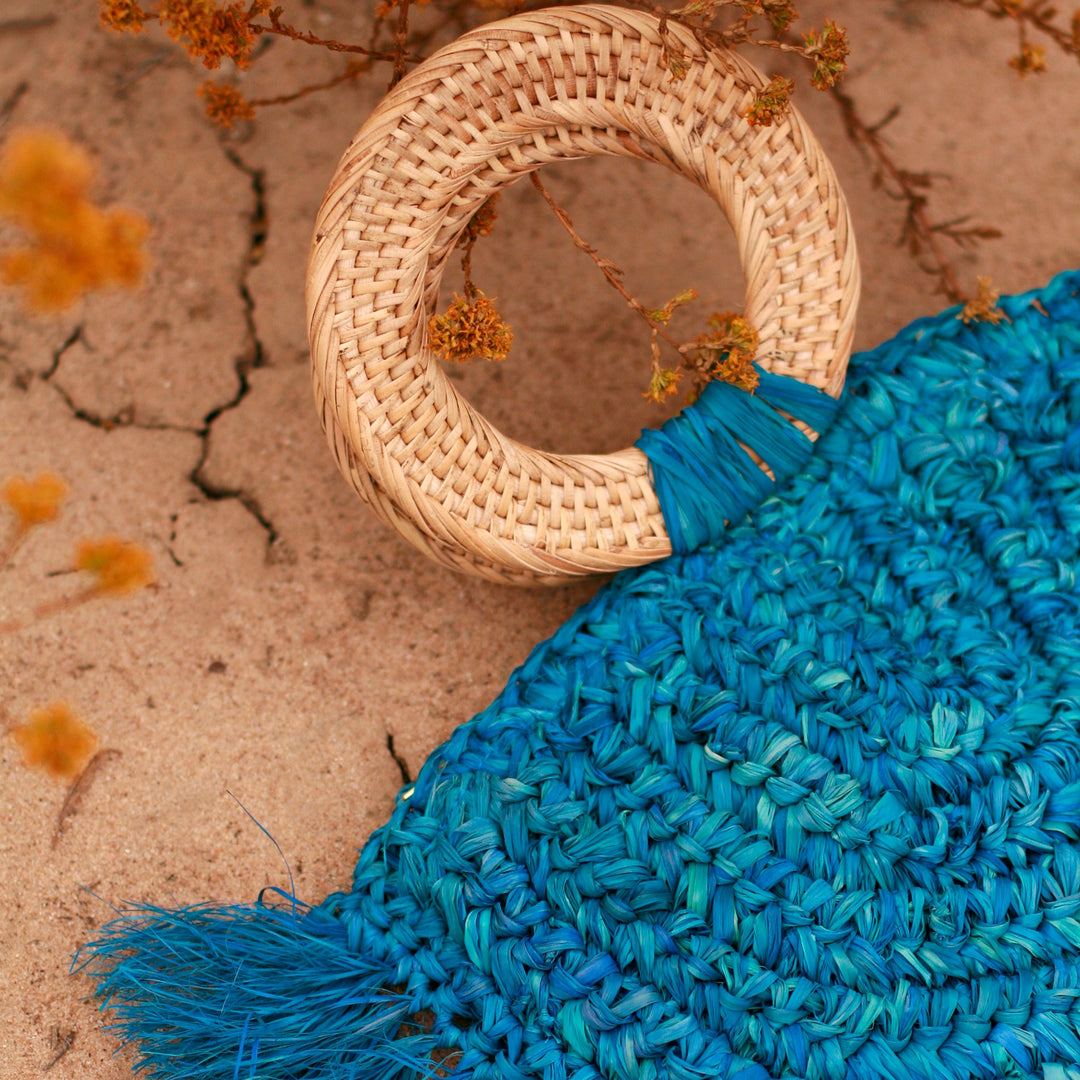 Warrior Raffia Straw Bag in Blue by BrunnaCo