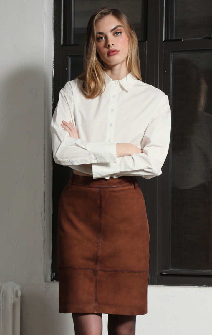 Piper Skirt, Cognac Suede - Leather by Walter Baker