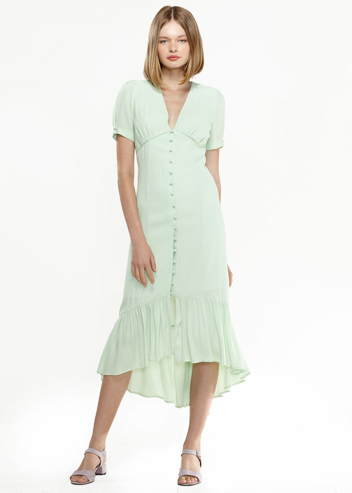 V-Neck Mermaid Button Down Maxi Dress In Spring Sage