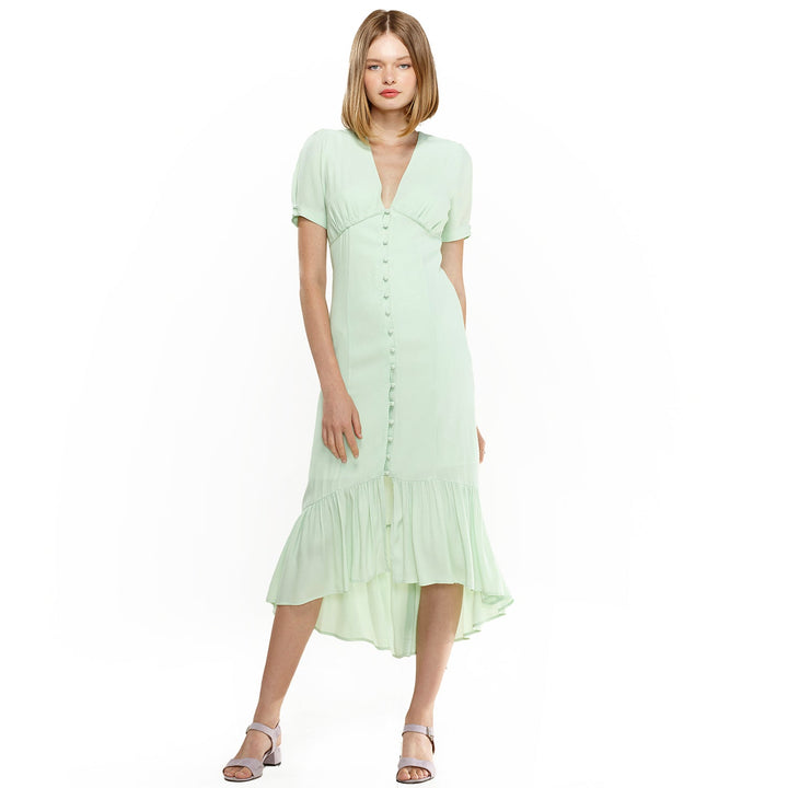 V-Neck Mermaid Button Down Maxi Dress In Spring Sage