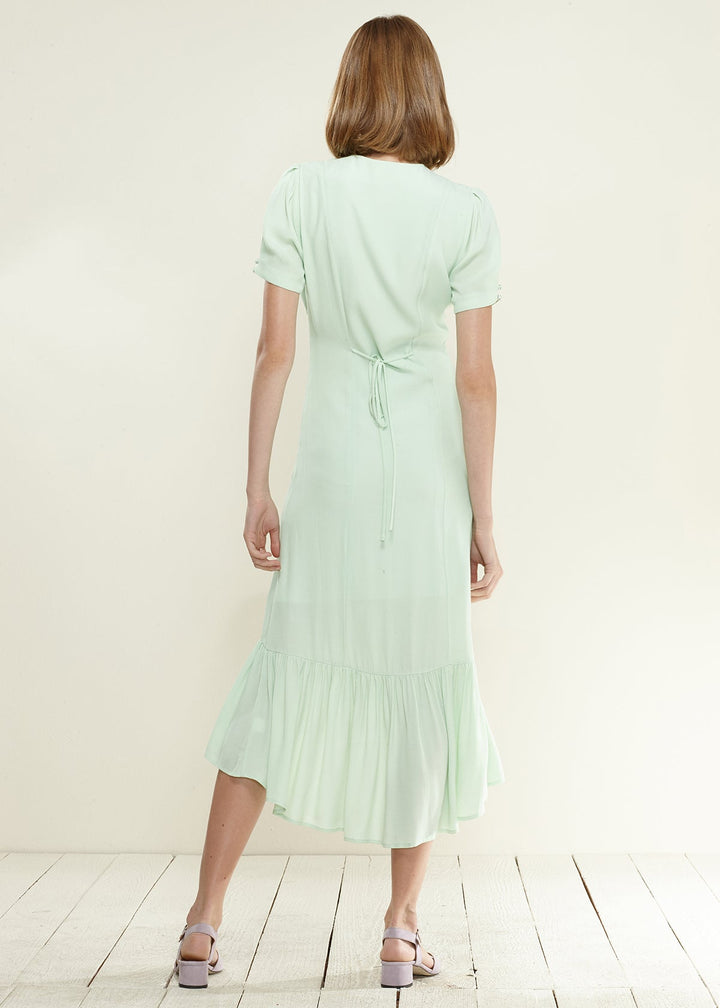 V-Neck Mermaid Button Down Maxi Dress In Spring Sage