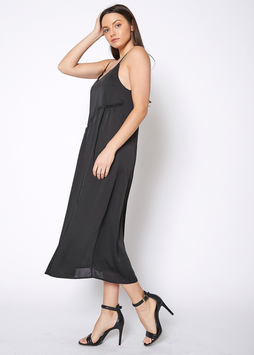 Women's Diagonal Patched Spaghetti Strap Maxi Dress In Black by Shop at Konus