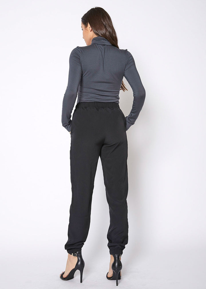 Women's Ankle Cuffed Black Crepe Pants In Black