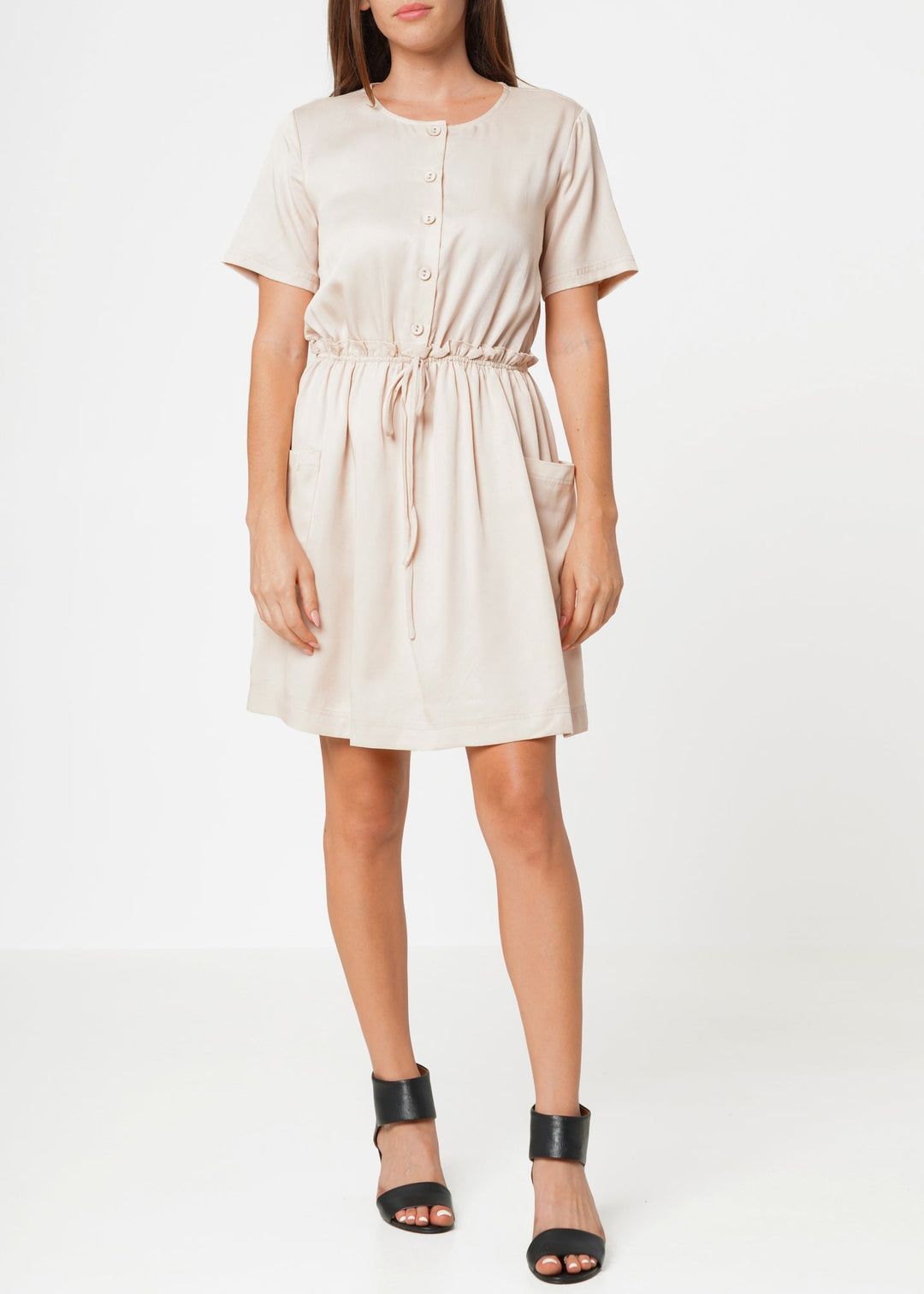 Women's Short Sleeve Utility Dress in Sand by Shop at Konus