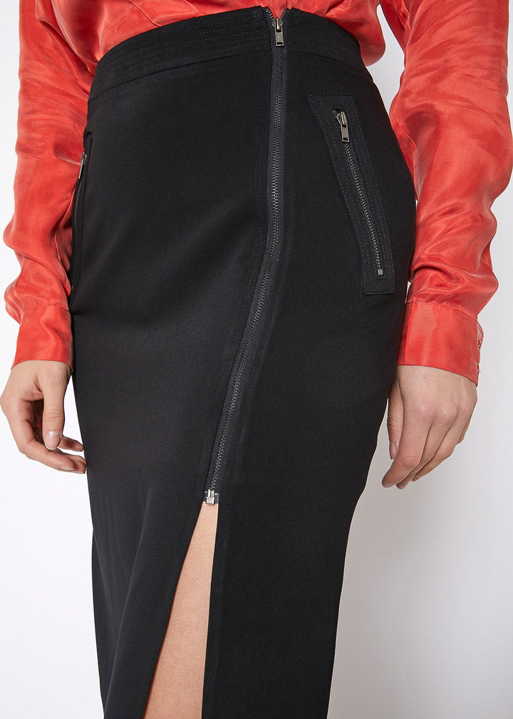 Women's Zip Up Slit Hem Midi Skirt