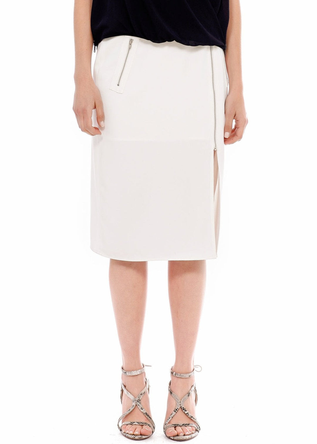 Women's Zip Up Slit Hem Midi Skirt