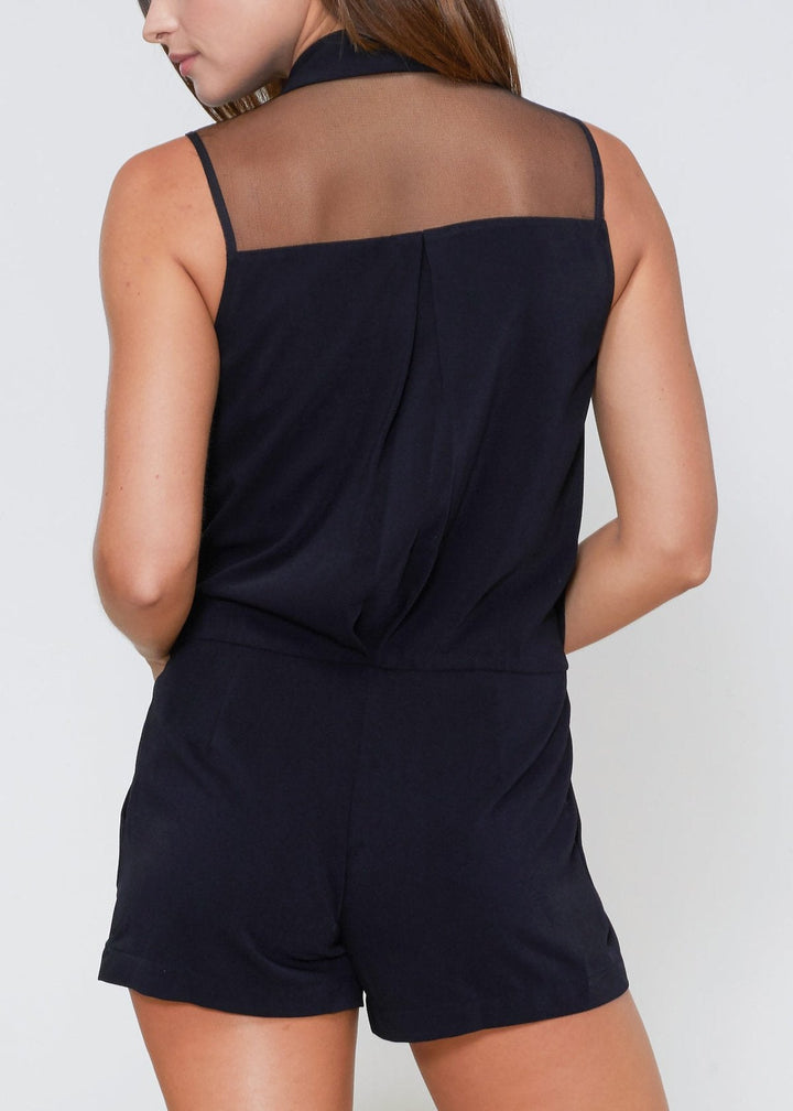 V-Neck Sleeveless Romper In Black by Shop at Konus