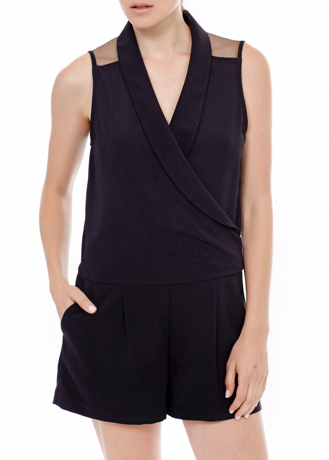 V-Neck Sleeveless Romper In Black by Shop at Konus