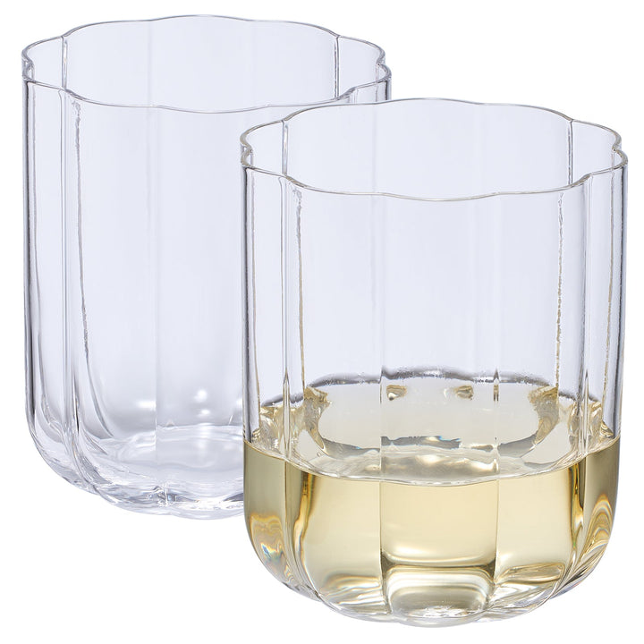 Flower Vintage Glass Stemless Highball - Set of 2-13 oz Colorful Cocktail, Wine, Water, Martini Glasses, Prosecco, Mimosa, Wave Glasses Set, Bar Glassware Luster Glasses 4" X 3" (Clear) by The Wine Savant