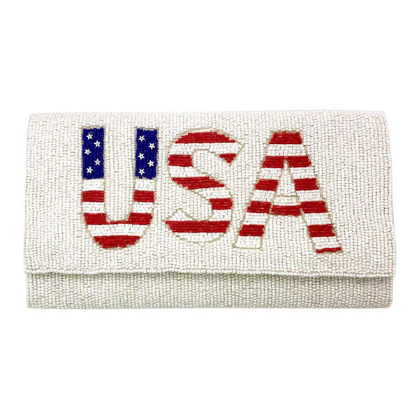 American USA Flag Beaded Clutch Crossbody Bag by Madeline Love