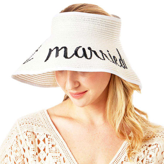 Just Married Message Roll Up Foldable Visor Sun Hat by Madeline Love