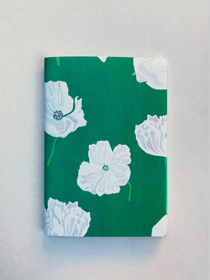 Notebook Set:  Green Winter Rose & White Poppies on Emerald by India & Purry