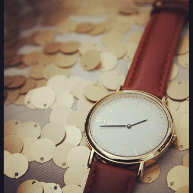 Arvo White Time Sawyer Watch - Gold - Brown Leather by Arvo