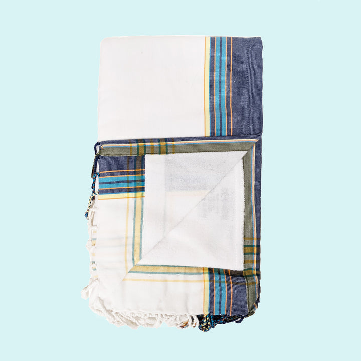 White with Navy Kenyan Beach Towel by Swahili Coast