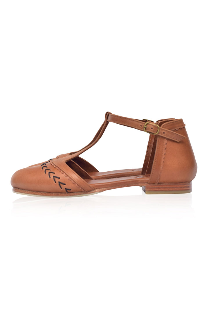 Wonderland T-strap Leather Flats by ELF