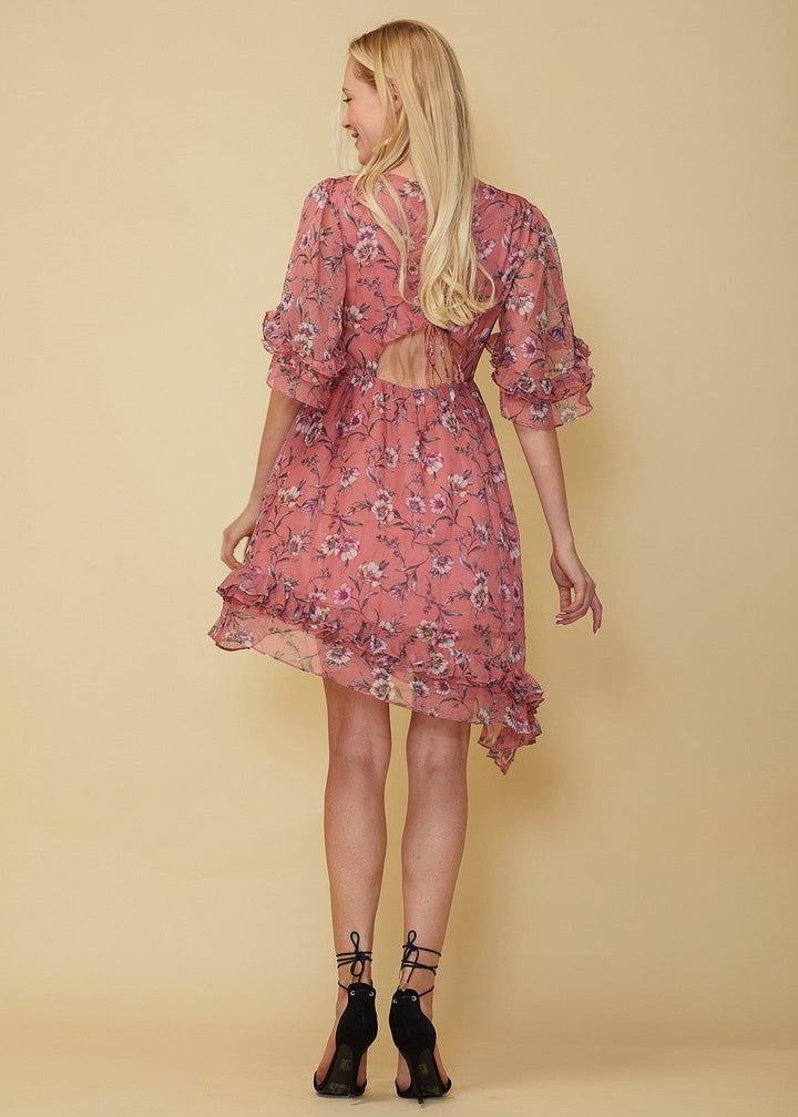 Wax Flower Asymmetrical Hi-Lo Dress