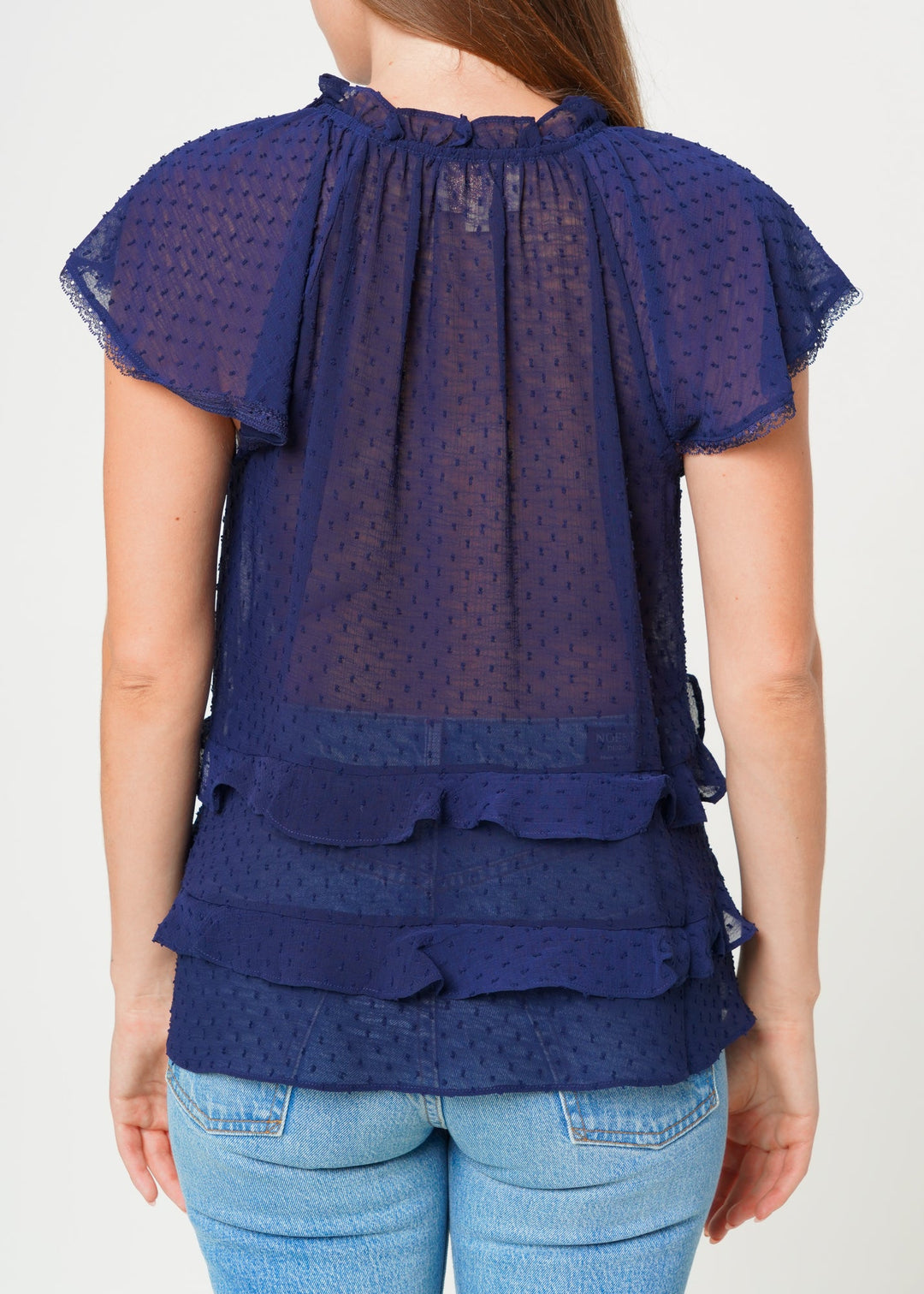 Women's Swiss Dot Layered Ruffle Top in Midnight