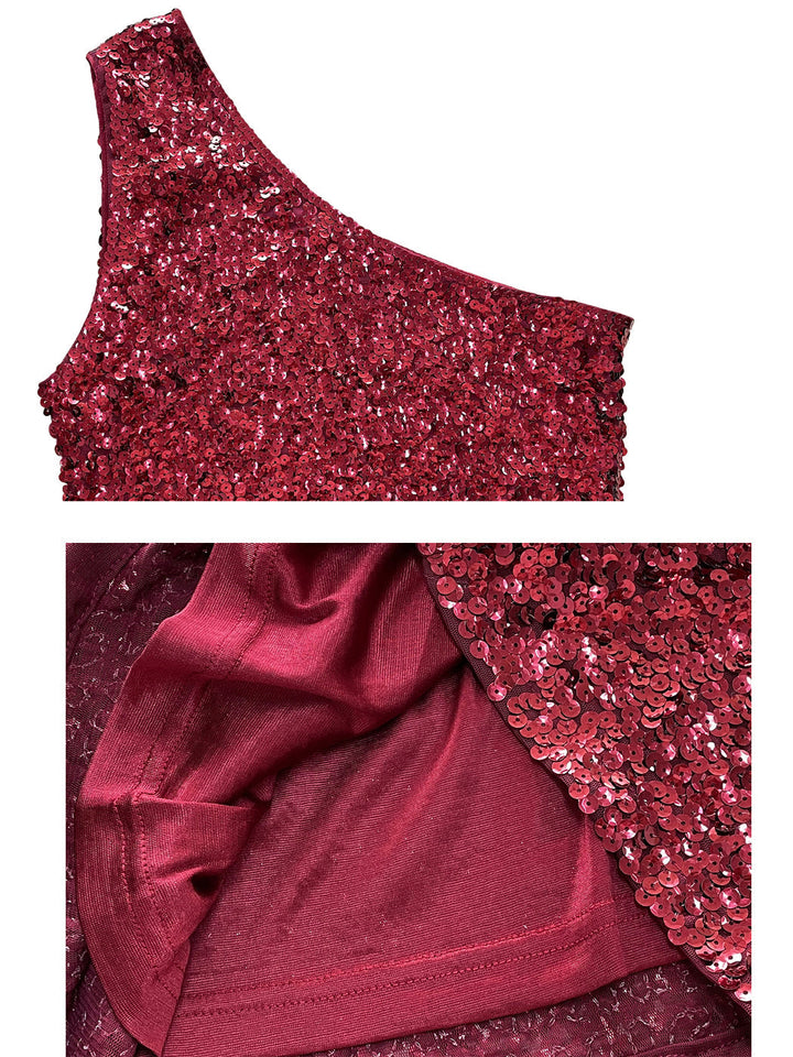 One Shoulder Sequin Mini Dress by Anna-Kaci