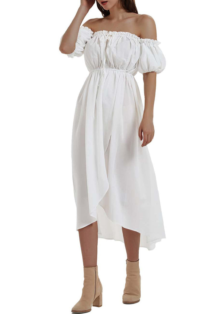 Anna-Kaci Women White Boho Lantern Sleeve Off Shoulder Long Dress