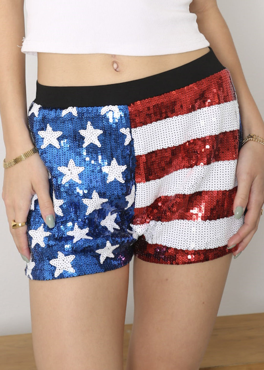 Women's Mid Rise Stars & Stripes Sequin Shorts