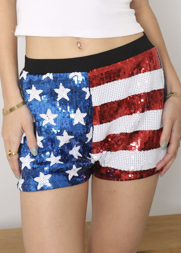 Women's Mid Rise Stars & Stripes Sequin Shorts