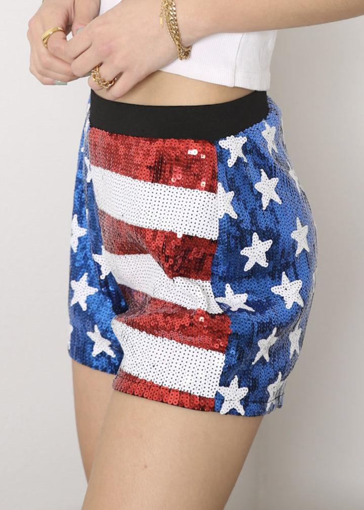 Women's Mid Rise Stars & Stripes Sequin Shorts